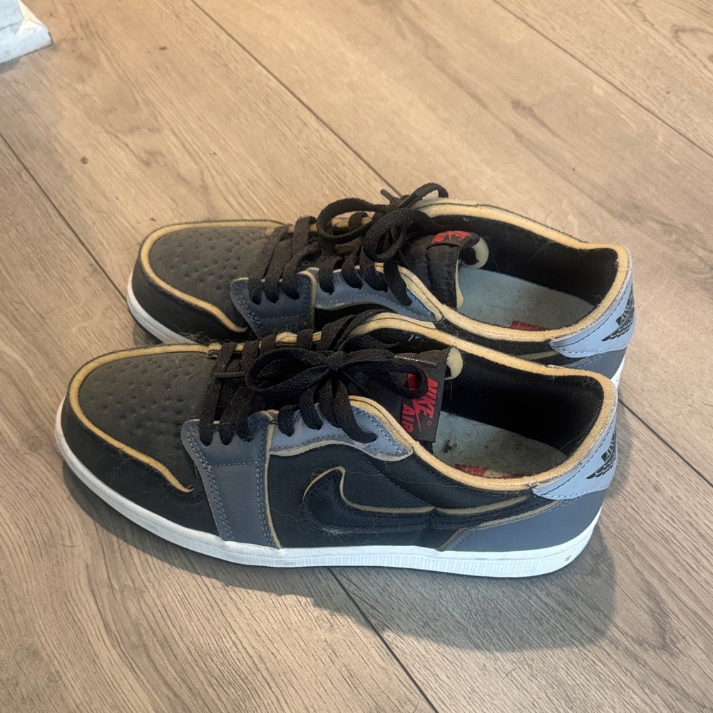 Nike Men's Black and Gray Sneakers with Tan Accents air Jordans